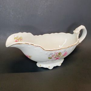 W. H. Grindley & Co England Gravy Boat Azaleas Pink Floral Beaded Gold Trim